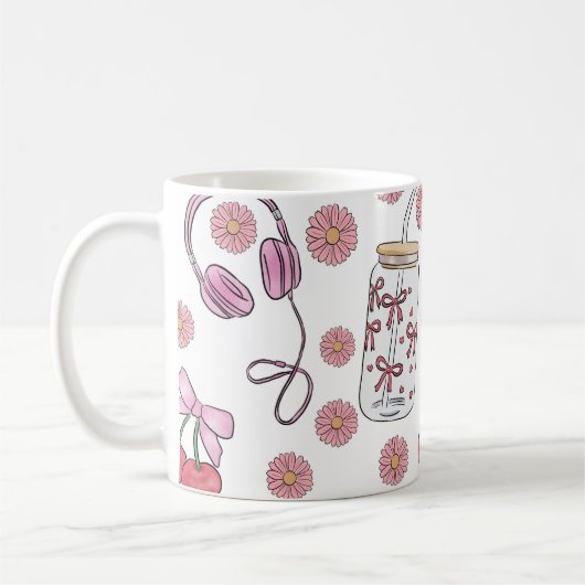 Hand-drawn Pink Girly Elements Seamless Pattern Kaffeetasse (Links)