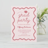 Hand Drawn Pink Graduation Party Invitation Einladung (Stehend Vorderseite)