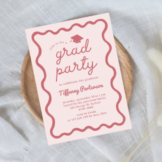 Hand Drawn Pink Graduation Party Invitation Einladung