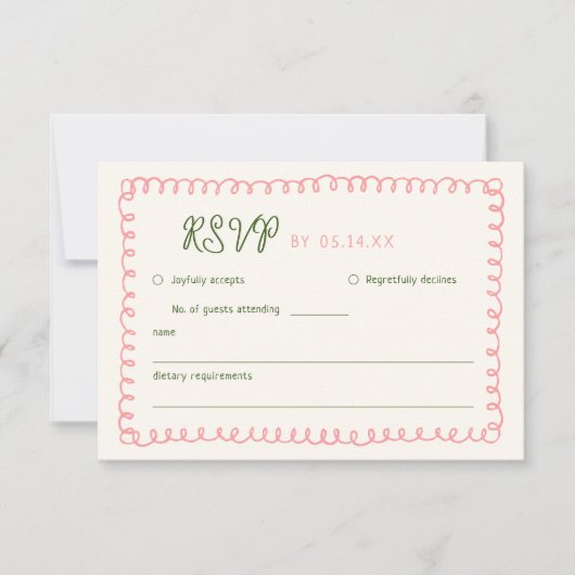 Hand Drawn Pink Green French Fusion RSVP Karte (Vorderseite)
