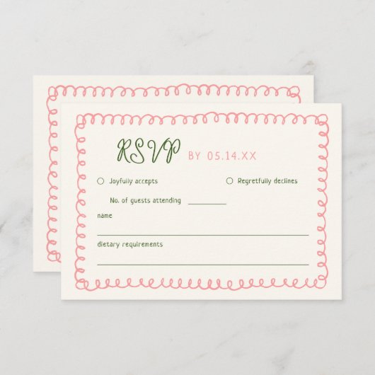 Hand Drawn Pink Green French Fusion RSVP Karte (Vorne/Hinten)