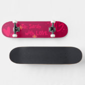 Hand-Drawn Pink Hearts & Floral Romantic Skateboard (Horizontal)