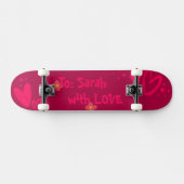 Hand-Drawn Pink Hearts & Floral Romantic Skateboard (Horizontal)