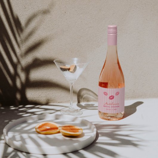 Hand-drawn Pink Lips Valentine's Day Bridal Shower Schaumweinetikett