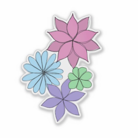 Hand-Drawn Pink, Purple, Blue, Mint Flower Sticker (Vorderseite)