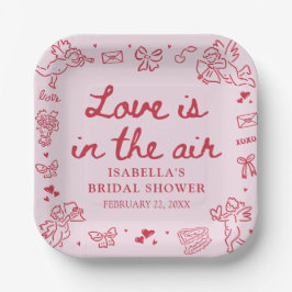 Hand Drawn Pink Red Hearts Valentine Bridal Shower Pappteller
