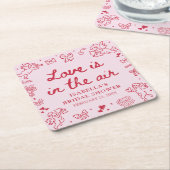 Hand Drawn Pink Red Hearts Valentine Bridal Shower Rechteckiger Pappuntersetzer (angewinkelt)