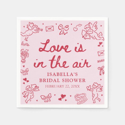 Hand Drawn Pink Red Hearts Valentine Bridal Shower Serviette (Vorderseite)