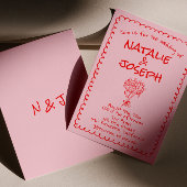 Hand Drawn Pink Red Retro Unique Quirky Wedding Einladung