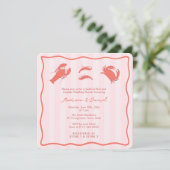 Hand-Drawn Pink Red Seafood Boil Couples Shower Einladung (Stehend Vorderseite)