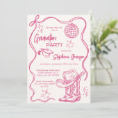 Hand Drawn Pink Western Disco Graduation Party Einladung (Stehend Vorderseite)