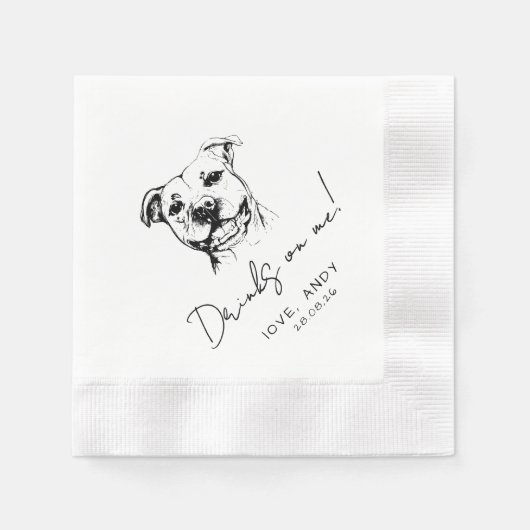 Hand Drawn Pit Bull Drinks on me Cocktail Serviette (Vorderseite)