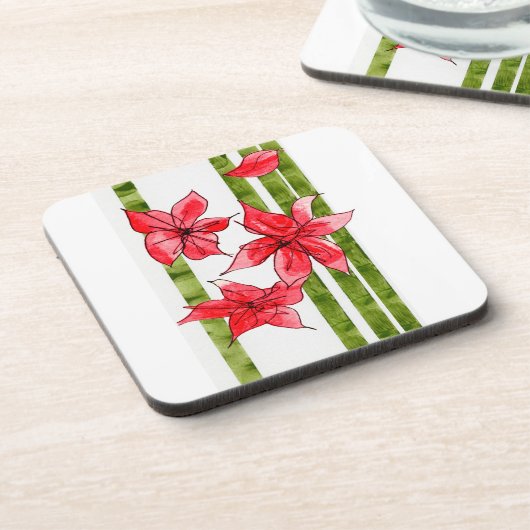 HAND DRAWN POINSETTA COASTER GETRÄNKEUNTERSETZER (Linke Seite)
