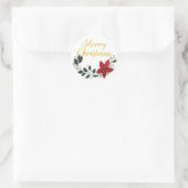 Hand Drawn Poinsettia Blume Frohe Weihnachten Runder Aufkleber (Tasche)
