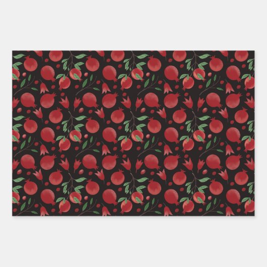 Hand-drawn Pomegranate Fruits Seamless Pattern Geschenkpapier Set (Vorderseite)