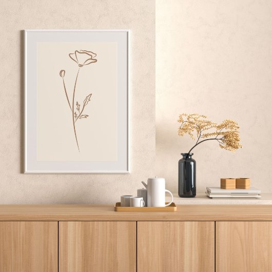 Hand Drawn Poppy Wall Art Flower Print Minimalist Poster