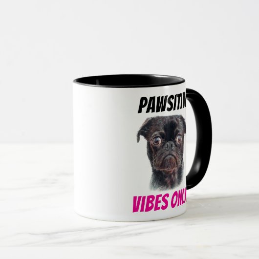 Hand Drawn Pug Mug - Pawsitive Vibes Only! Tasse (VorderseiteRechts)