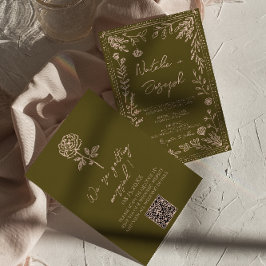 Hand Drawn QR Code Grasslands Floral Wedding Einladung