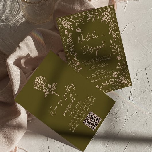 Hand Drawn QR Code Grasslands Floral Wedding Einladung