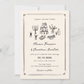 Hand Drawn Quirky Black Old Money Wedding Einladung (Vorderseite)