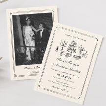 Hand Drawn Quirky Black Old Money Wedding