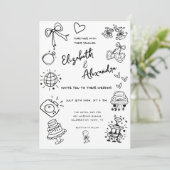 Hand Drawn Quirky French Wedding Einladung (Stehend Vorderseite)