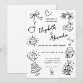 Hand Drawn Quirky French Wedding Einladung (Vorne/Hinten)