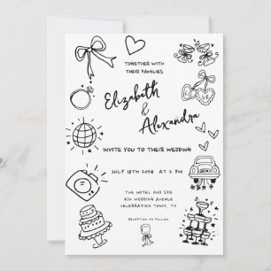 Hand Drawn Quirky French Wedding Einladung