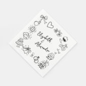 Hand Drawn Quirky French Wedding Serviette (Ecke)