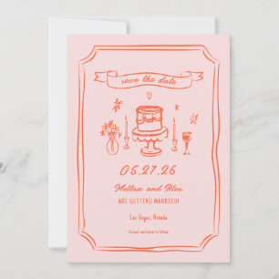 Hand Drawn Quirky Fun Retro Hochzeit Save The Date