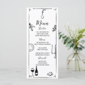 Hand Drawn Quirky handgeschriebenes Hochzeitsmenü Menükarte (Stehend Vorderseite)