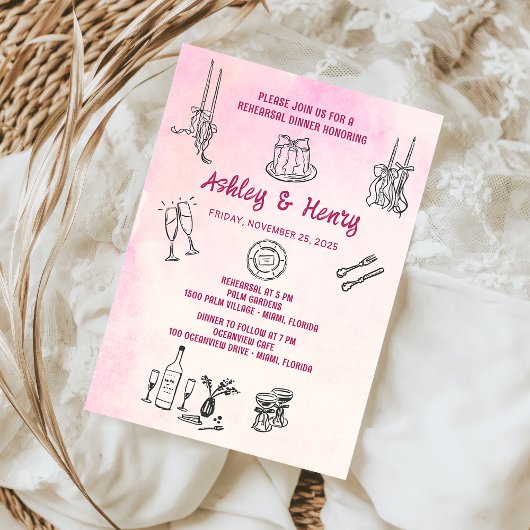 Hand Drawn Quirky Hochzeit Probe Dinner Einladung