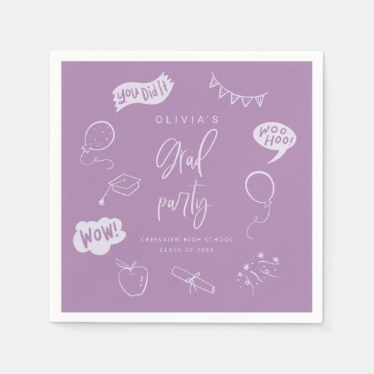 Hand Drawn Quirky Lila Grad Party Serviette (Vorderseite)
