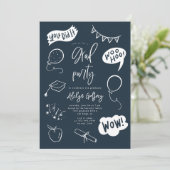 Hand Drawn Quirky Navy Graduation Party Einladung (Stehend Vorderseite)