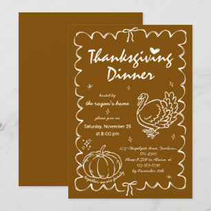 Hand Drawn Quirky Pumpkin Türkei Erntedank Einladung