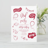 Hand Drawn Quirky Red Graduation Party Einladung (Stehend Vorderseite)