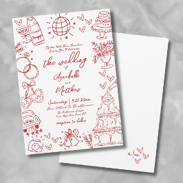 Hand Drawn Quirky Red Whimsical Wedding Einladung