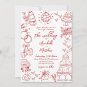 Hand Drawn Quirky Red Whimsical Wedding Einladung (Vorderseite)