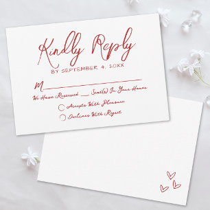 Hand Drawn Quirky Red Whimsical Wedding RSVP Karte
