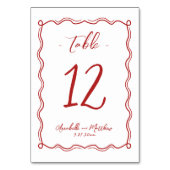 Hand Drawn Quirky Red Whimsical Wedding Tischnummer (Vorderseite)