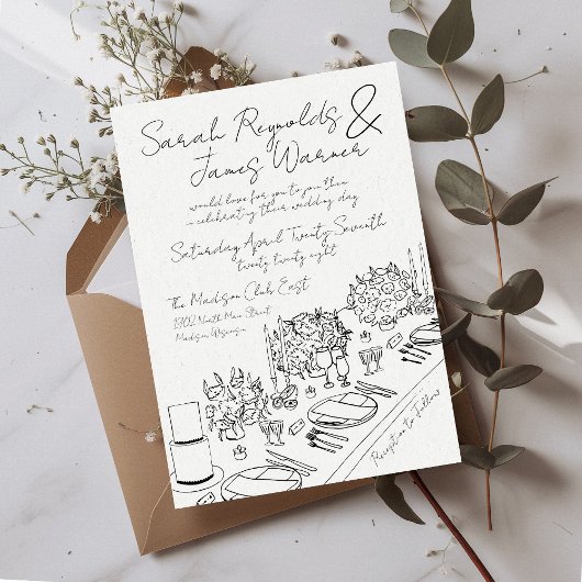 Hand Drawn Quirky Scribble Black & White Wedding Einladung