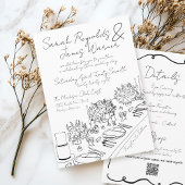 Hand Drawn Quirky Scribble Black & White Wedding Einladung