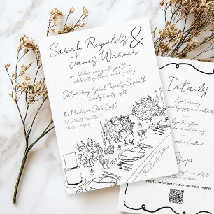 Hand Drawn Quirky Scribble Black & White Wedding Einladung