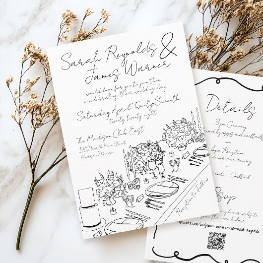 Hand Drawn Quirky Scribble Black & White Wedding Einladung