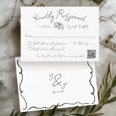 Hand Drawn Quirky Scribble Black & White Wedding RSVP Karte
