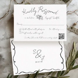 Hand Drawn Quirky Scribble Black & White Wedding RSVP Karte