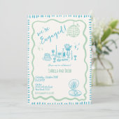 Hand Drawn Quirky Wavy Engagement Party Einladung (Stehend Vorderseite)