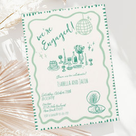 Hand Drawn Quirky Wavy Engagement Party Einladung