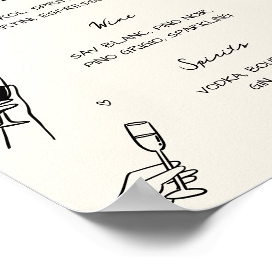 Hand Drawn Quirky Wedding Cin Cin Bar Poster (Ecke)