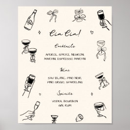 Hand Drawn Quirky Wedding Cin Cin Bar Poster